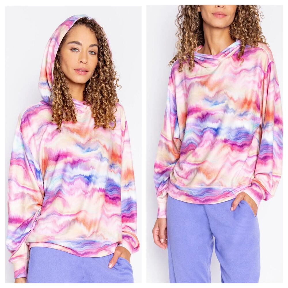 PJ Salvage Hoodie Sunset Glow Long Sleeve Pink Rainbow Jersey Hoodie